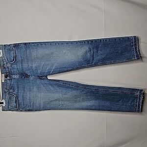 Current/Elliott straight leg mid rise raw hem ankles blue denim jeans sz 27